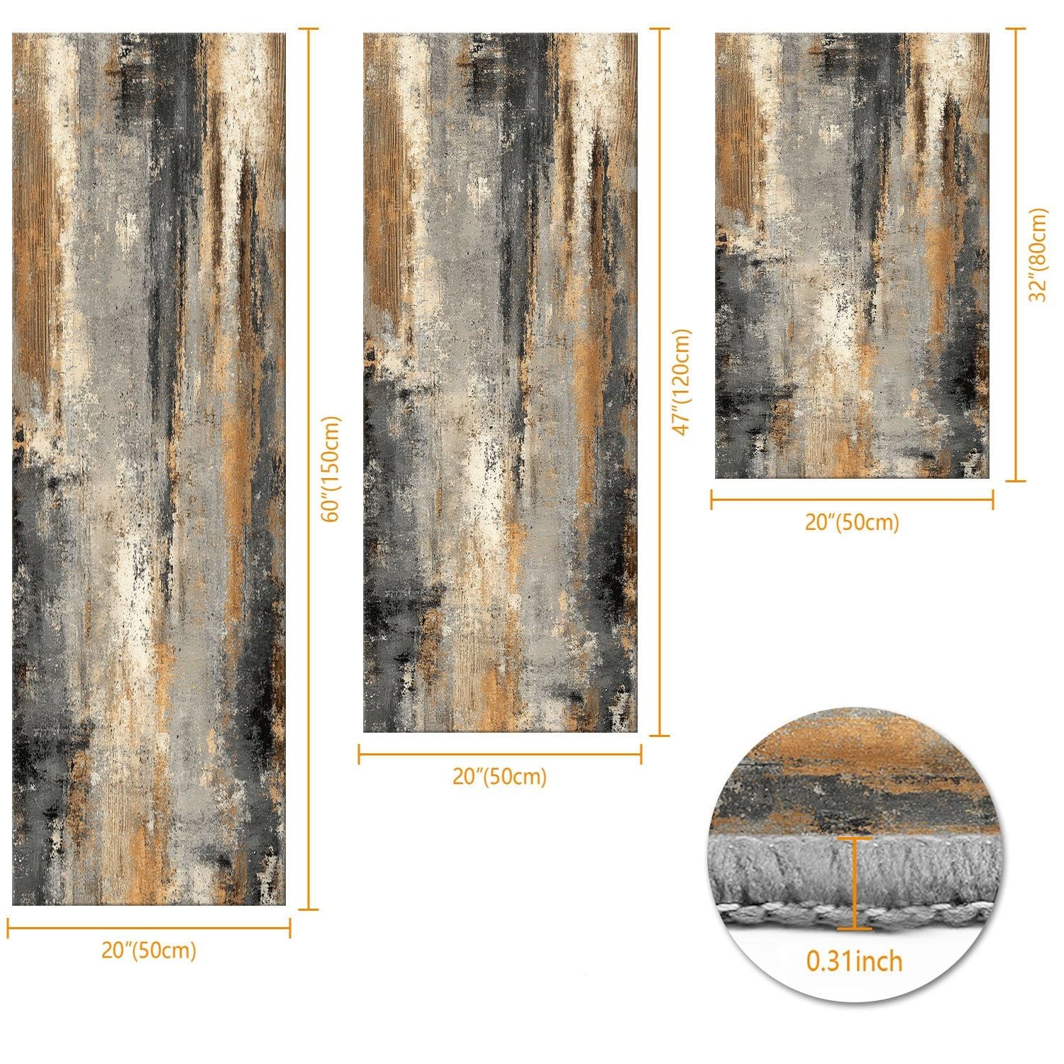 Three-piece kitchen rug set, non-slip and washable, abstract pattern kitchen hallway rug, soft and comfortable, suitable for sinks, floors, entrances, hallways and bathrooms.